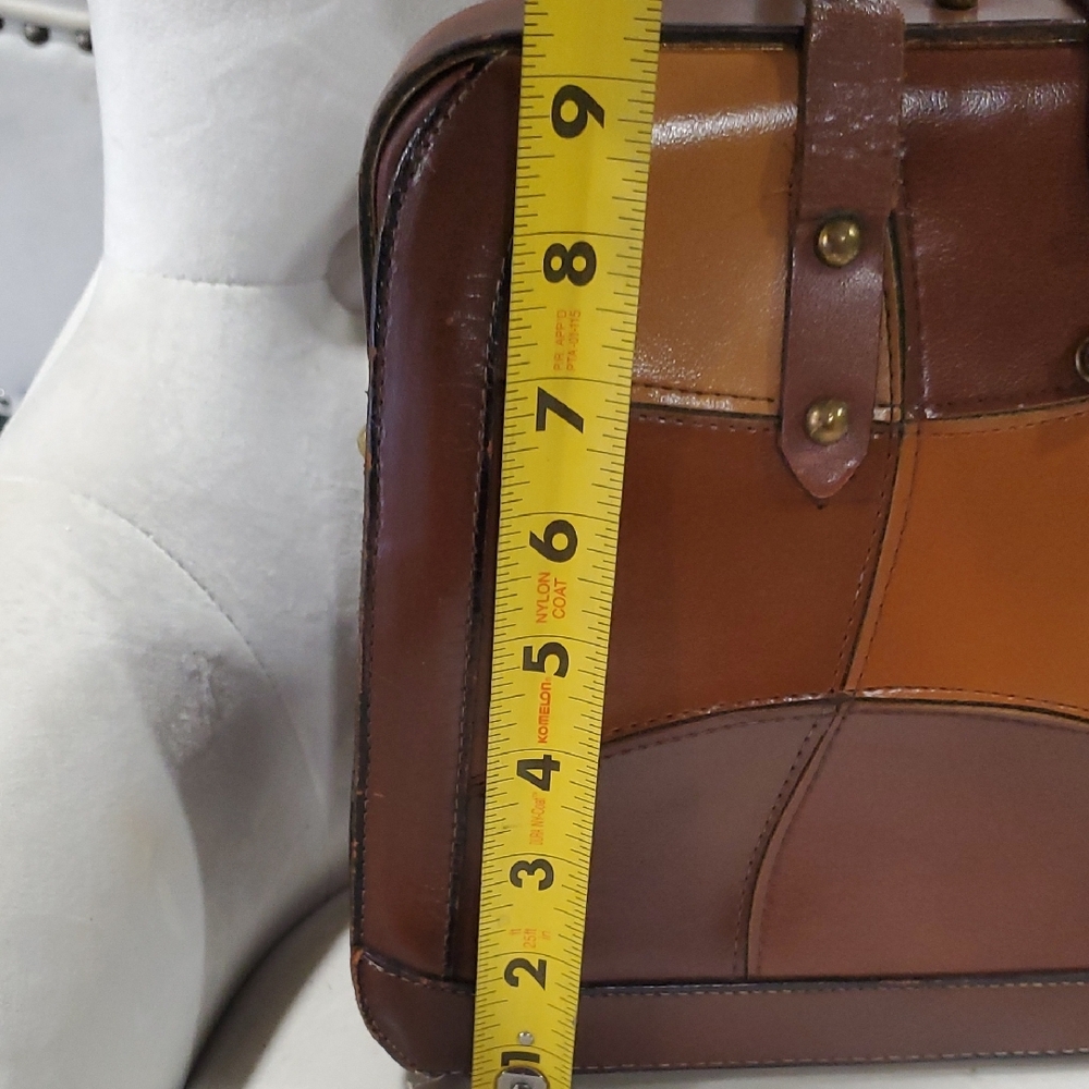 Vtg Burlington Elegant Leather Patchwork Satchel … - image 10